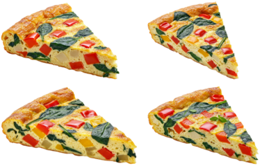 Veggie frittata slices with spinach and bell peppers on transparent background  
