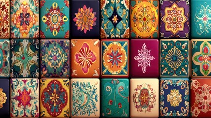 Colorful mosaic tiles in a repeating pattern.  Vibrant design