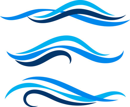 Set symbol silhouette blue waves smooth lines