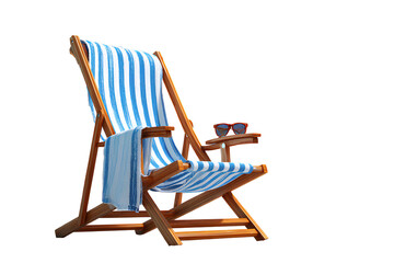 Isolated Blue Beach Chair with Blanket and Sunglasses on Transparent Background

