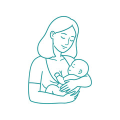 Mother Breastfeeding Baby Silhouette: Maternal Care Blue Vector Icon