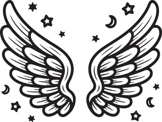 Black and White Vector Set of 10 Fantasy Hand-Drawn Wings — Doodle Style Angel and Fairy Wing Illustrations