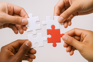 Hands Connecting Puzzle Pieces Symbolizing Collaboration Cooperation and Teamwork.