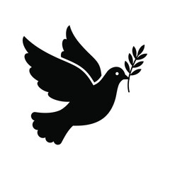 Peace Dove with Olive Branch: Hope and Freedom Black Vector Symbol
