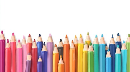 Colorful pencils in a horizontal row