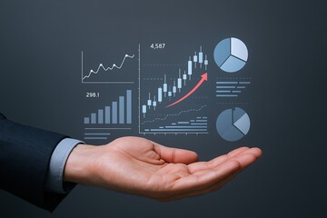 Dynamic business data analysis with graphs charts and digital financial growth.