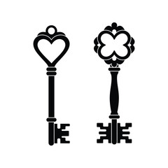 Obraz premium Vintage Skeleton Keys Silhouette Set, Antique Decorative Lock Opening Tools