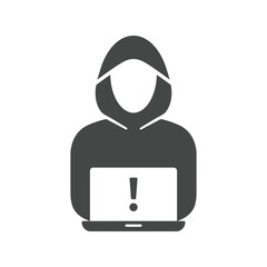 Hacker Cyber Attack Warning Icon Vector, Data Security Threat Laptop Symbol