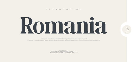 Fototapeta premium Romina Abstract minimal logo alphabet fonts. Typography minimalist urban sana serif digital fashion future creative sport logos fonts. vector illustration