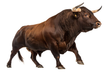 Powerful Brown Spanish Bull Isolated on White &ndash; Ultra High-Resolution
