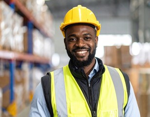 Happy worker in a warehouse
