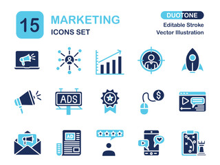 Modern Duotone Marketing Icon Set