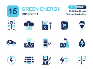 Modern Duotone Green Energy Icon Set