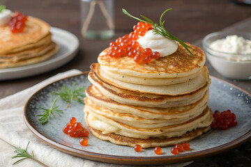 pancakes with red caviar