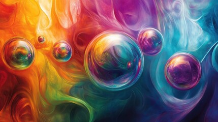 Colorful abstract background with vibrant smoke and bubbles.