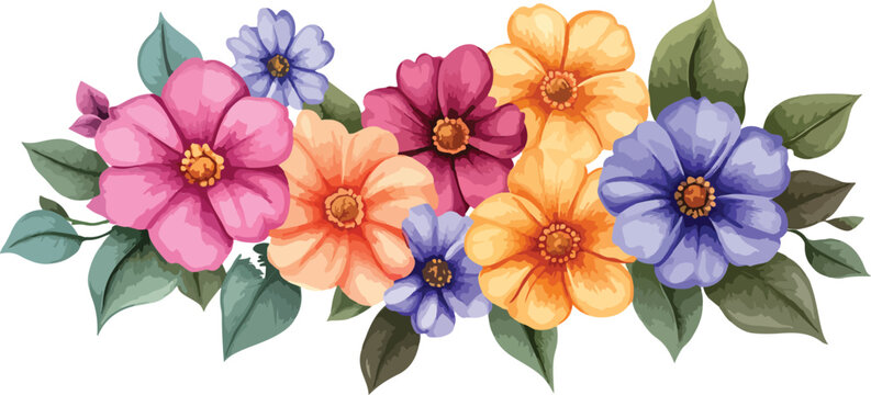 Watercolor Floral Border with Pink Purple Orange and Yellow Flowers - Powered by Adobe