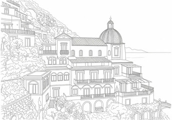 Fototapeta premium Spiaggia di Laurito in Positano one line drawing style
