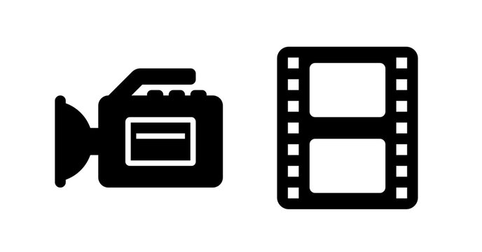 Filmmaking Icon:  Simple Black Vector Camera and Film Reel Illustration