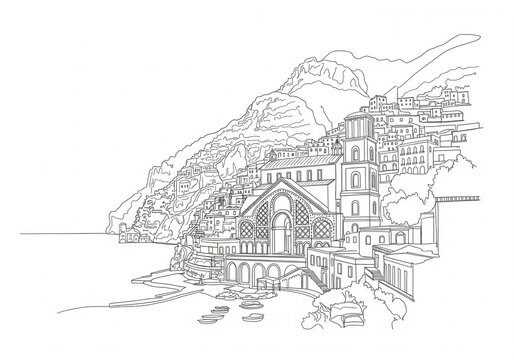 Cripta di Amalfi in Amalfi one line drawing style