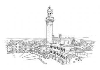 Obraz premium Torre del Mangia in Siena one line drawing style