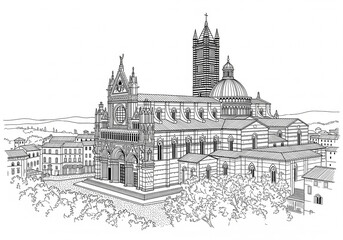 Fototapeta premium Basilica di San Domenico in Siena one line drawing style