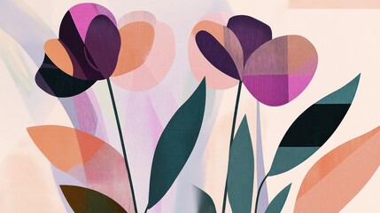 Abstract floral design with vibrant colors and geometric shapes.