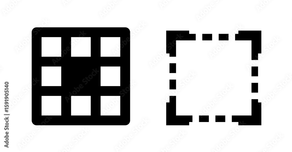 Poster abstract grid layout: solid and dashed square frames, modern design
