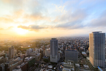 Fototapeta premium Hokkaido, JapanBeautiful Sunrise Over Sapporo City Skyline in Hokkaido Japan