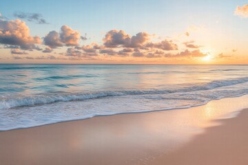 Fototapeta premium Beach during sunset with colorful sky and waves