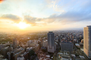 Fototapeta premium Hokkaido, JapanBeautiful Sunrise Over Sapporo City Skyline in Hokkaido Japan