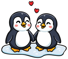 Fototapeta premium Cute cartoon penguins in love