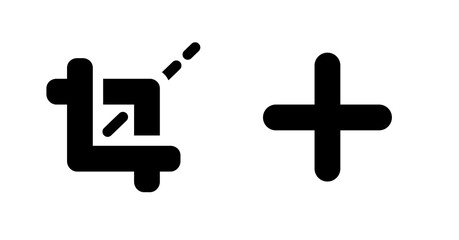 Fototapeta premium Bold Black Crop Tool and Plus Sign: Simple UI Icons