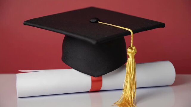 Graduation cap and diploma symbolize academic achievement and success