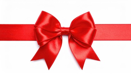 Fototapeta premium Red satin ribbon bow on white background