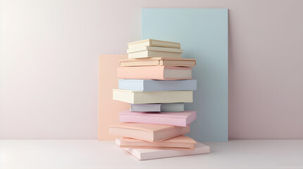 Fototapeta premium Pastel Colored Stack of Books on a Tabletop with Soft Backgrounds