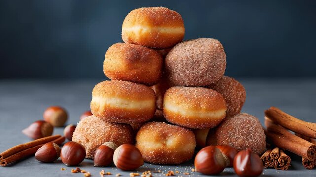 Cinnamon dusted donut holes stacked in a pile