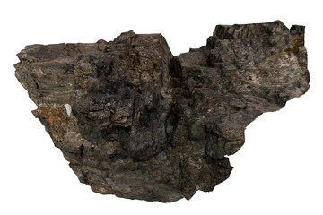 irregularly shaped rock with a rough, textured surface.  Shows variations in tone and color, suggesting layers or mineral.  Small crevices and pockets are visible within the rock's structure. 