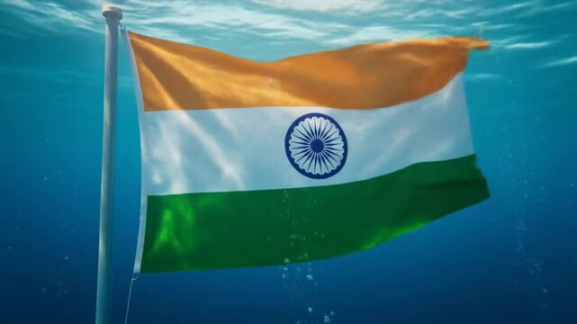 Captivating Indian flag submerged, creating a patriotic underwater scene of unity and pride