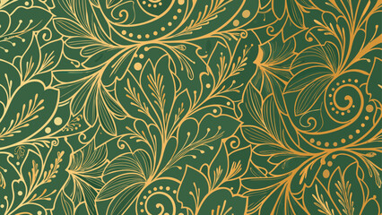 Seamless gold floral pattern with vintage leaf and flower illustration for textile and fabric design