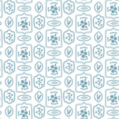 Fototapeta premium Pattern of frames with floral embroidery. Various frames with floral motifs in doodle. Seamless color texture. Vintage floral embroidery frames with cutouts. Handmade. Frames on a white background
