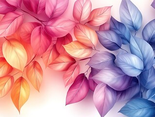 Vibrant, Multicolored Leaves on a Soft, Gradient Background for Decor and Design