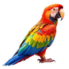 Fototapeta premium Vibrant Macaw Portrait: A captivating portrayal of a resplendent macaw, showcasing its vividly colorful plumage and intricate details, inviting viewers to marvel at the beauty of avian life.