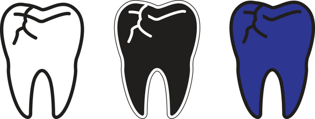 Cracked tooth icon representing tooth fracture, injury or breakage issue with transparent background