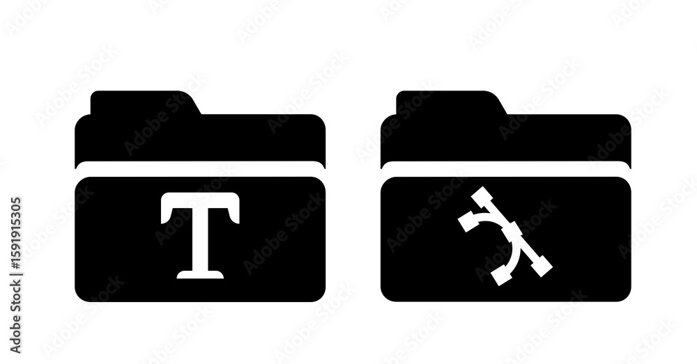 Fototapete black and white minimalist folder icons: text and curve design elements.
