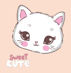 Hand Drawn cute cat sketch vector illustration, Kids Print design, children trend print on t-shirt