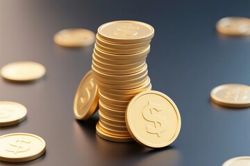 Stack of golden coins, 3d rendering