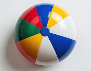Obraz premium Vibrant multicolor beach ball captured from directly above, isolated and clean.