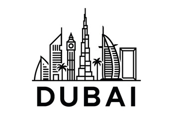 Fototapeta premium Dubai skyline with iconic towers and palm trees