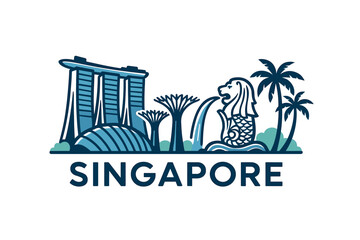 Singapore skyline with iconic landmarks and tropical design