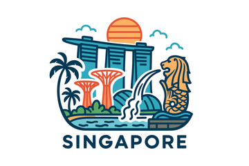 Singapore skyline with iconic landmarks and tropical design